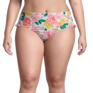 New Time and Tru Strappy Back White Floral Ruffle Edge Swim Bikini Bottom